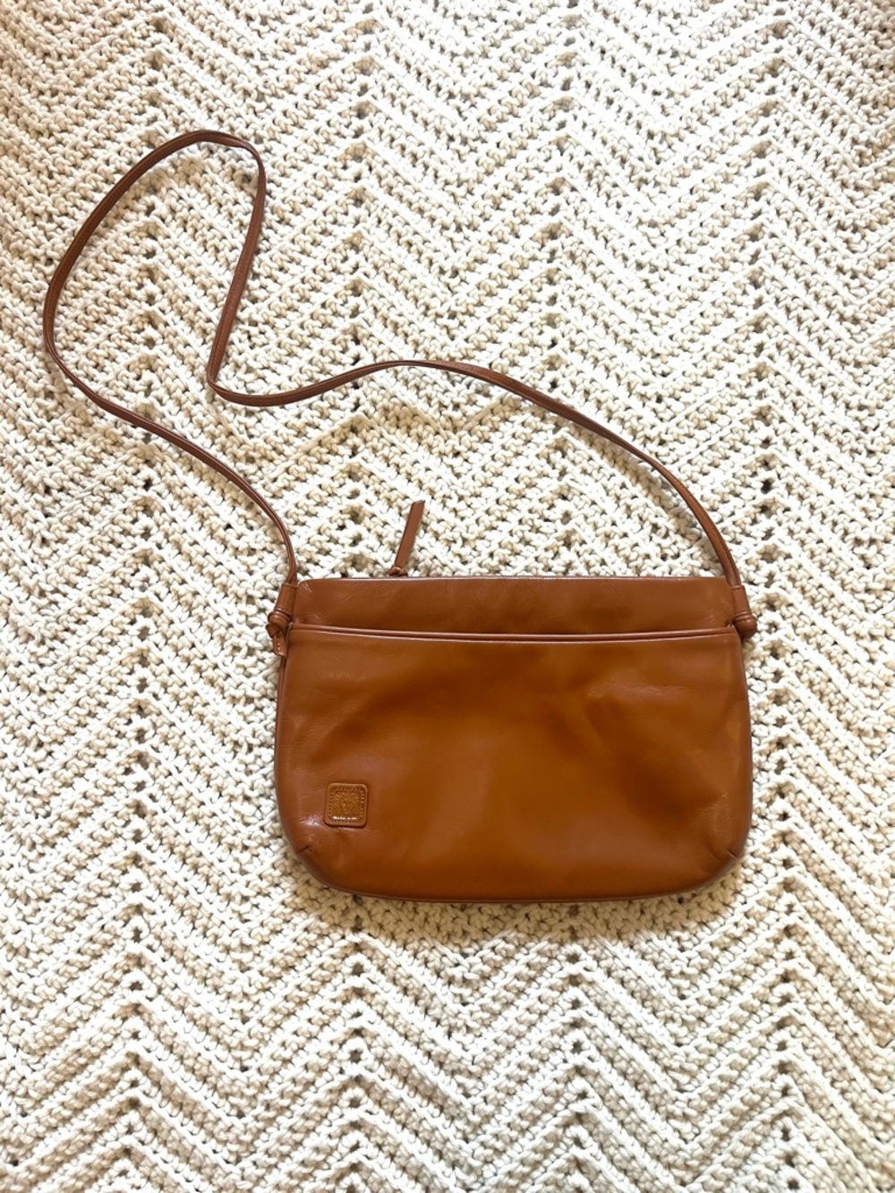 Vintage Anne Klein for Calderon Leather Crossbody Bag in Cognac Brown